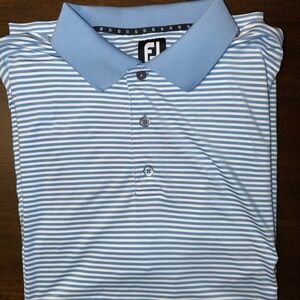 Footjoy Blue White Striped Polo Performance Shirt Baiting Hollow 2XL EUC